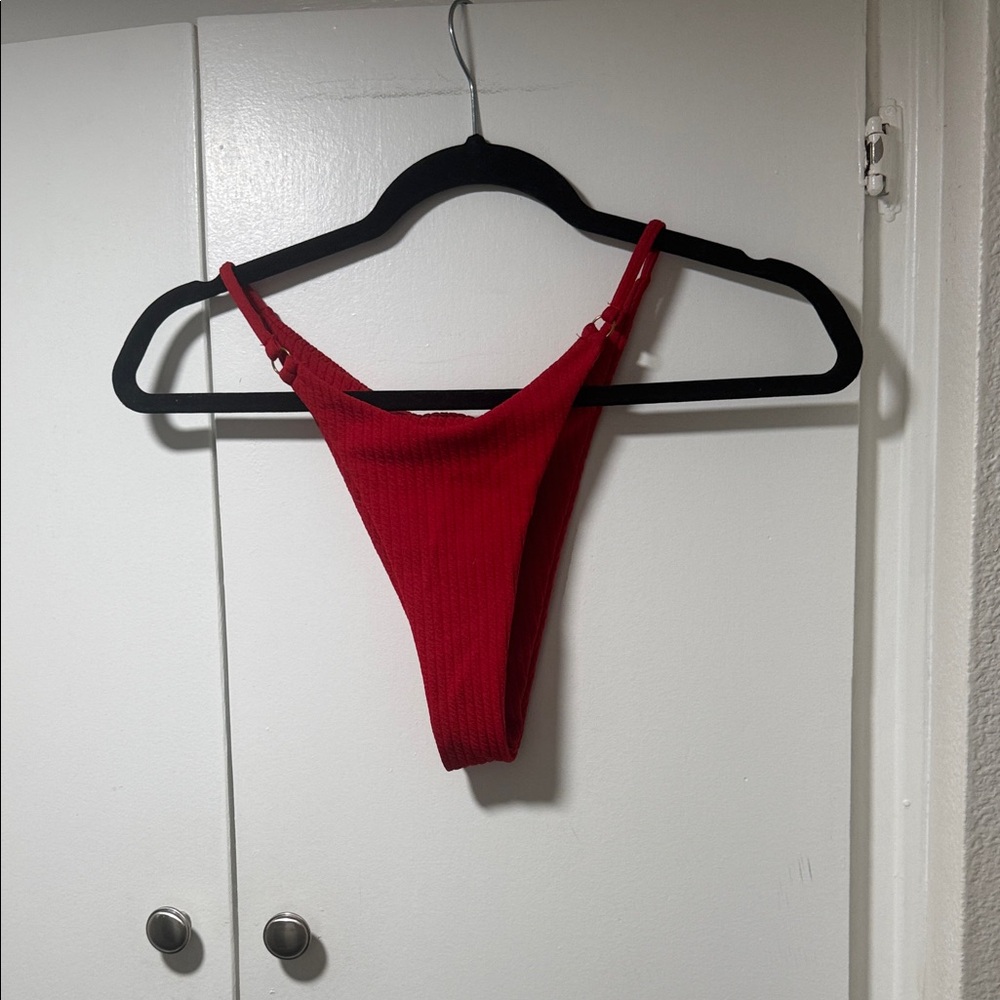 Red Ribbed High-Cut Bikini Bottom